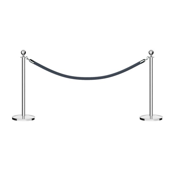 Montour Line Stanchion Post and Rope Kit Pol.Steel, 2 Ball Top1 Gray Rope C-Kit-2-PS-BA-1-PVR-GY-PS